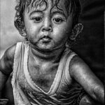 پرتره خیس کودک سیاه قلم